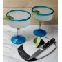 16 Ounces Set of 4 Hand Blown Margarita Glasses with Aqua Blue Rims European Style Drinkware