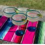16 Ounces Set of 4 Hand Blown Margarita Glasses with Aqua Blue Rims European Style Drinkware