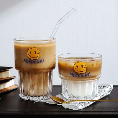 Iced coffee cup milk tea cup vertical striped glass can be stacked with water glass of cola juice