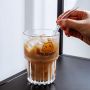 Iced coffee cup milk tea cup vertical striped glass can be stacked with water glass of cola juice