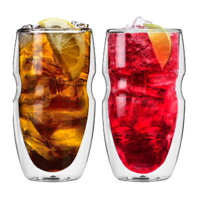 16 oz Double Wall Insulated Iced Tea Coffee Cup Tumbler clear glass water cup