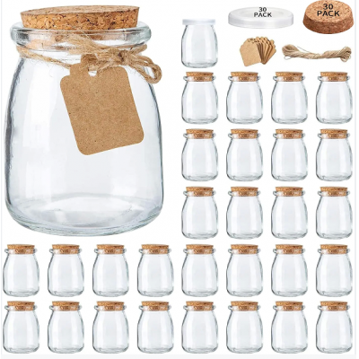 7 oz glass gift jar with cork lid glass pudding jar glass container with lid mason jar with label and string