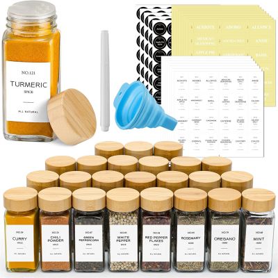 12pcs 24 Pcs Farmhouse Spice Jars with Labels 120ml 4 oz Glass Spice Jars with Bamboo Lids