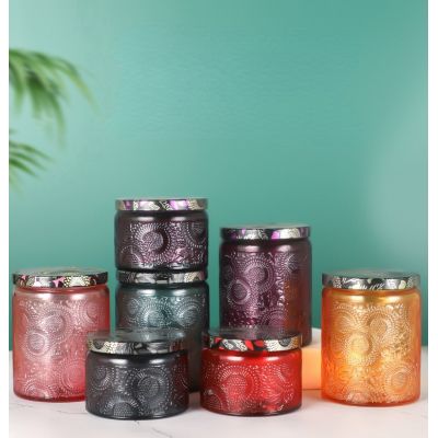 Creative embossed Christmas Gift Set Round Candle holder candle cup handmade wax glass empty cup empty Glass Mini Candle Jars
