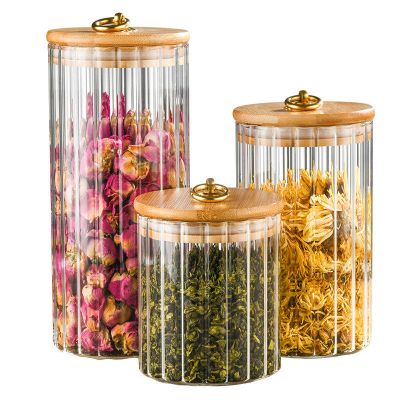 Bamboo Lid Spice Jars Airtight Glass Kitchen Spice Meal Prep Food Storage Containers with Lids