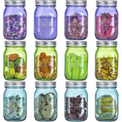 Mason Jar 16oz Glass Storage Jar with Metal Airtight Lid Colorful Food Storage Containers Kitchen Jars DIY Crafts