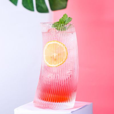 Customized glass clear crystal vertical pattern meniscus teacup heat-resistant for home use