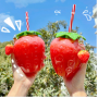 Wholesale Cute Strawberry Cup With Straw Creative Clear Glass Water Bottles