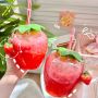 Wholesale Cute Strawberry Cup With Straw Creative Clear Glass Water Bottles