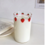 300ml High borosilicate Cute Strawberry Water Milk Drinking Glasses Cup With Straw