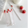 300ml High borosilicate Cute Strawberry Water Milk Drinking Glasses Cup With Straw