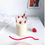 300ml High borosilicate Cute Strawberry Water Milk Drinking Glasses Cup With Straw