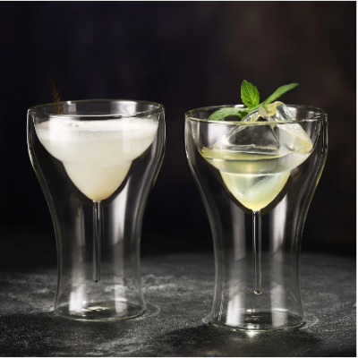 265ml Clear Double Wall Margaret Cup Cocktail Goblet Bar Glassware Wine Tumbler Martini Glass Stemware Bilayer Series Coffee Mug