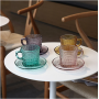 Color Glass Relief Coffee Cup with Saucer Set Retro Baroque Afternoon Tea Exquisite Water Cup Restaurant Home Drinking Utensils
