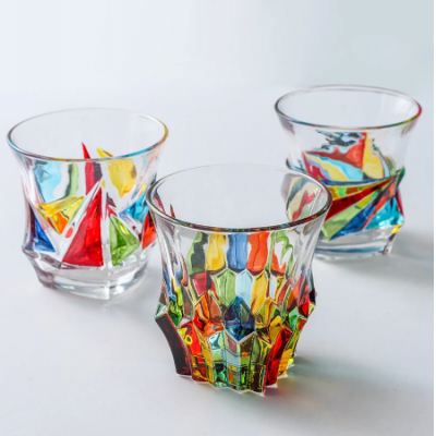Glass Water Cup Italian Hand-painted Crystal Glass Light Luxury Color Woven European Style New Enamel Whisky Glass Drinkware