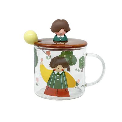 Doll glass mug high-value water cup with lid spoon cute ins wind milk cup