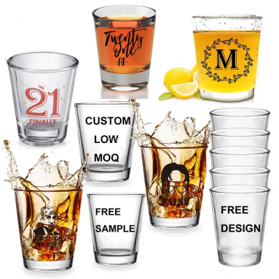 Customised Logo Sublimation Engraved Blanks Clear Mini Small 2oz Tumbler Shot Glass Glasses Cup Wedding With Heavy Base