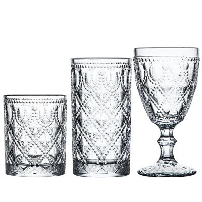 Rhombus embossed glass whiskey foreign wine glass European retro gemstone juice cup