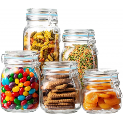 Airtight Glass Kitchen Canisters with Glass Lids Food Storage Jars, Organization, & Canning - Mason Jars Storage Containers