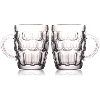 One Pint Dimpled Beer Mug Heavy British Pub Thick Glass with Handle Stein Cup for Beer Lover in Home Party