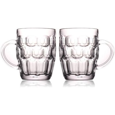 One Pint Dimpled Beer Mug Heavy British Pub Thick Glass with Handle Stein Cup for Beer Lover in Home Party