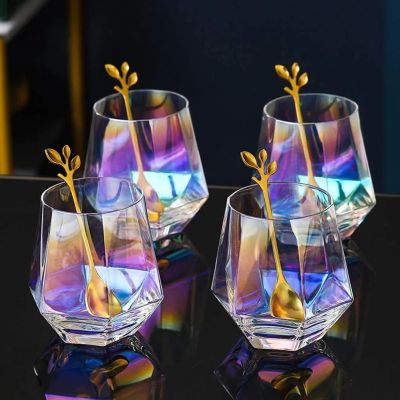 Factory Price Stemless Diamond Shaped Red Wine Tasting Glass Set with Decanter Smokey Plating Color Available Drinking Glass