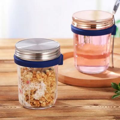 Wholesale glass jars with stainless steel lids for on-the-go cereal cups glass mason jars overnight oats containers