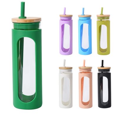 New Silicone Set Single -layer Glass Cup Outdoor Portable Large -capacity Film Cup Small Fresh Student Wooden Covering Straw Cup