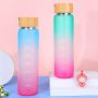 Frosted bamboo lid high borosilicate single-layer glass portable colorful sports water bottle