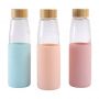 Bamboo lid silicone cover glass cup single layer high borosilicate glass water bottle heat-proof silicone