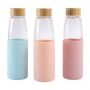 Bamboo lid silicone cover glass cup single layer high borosilicate glass water bottle heat-proof silicone