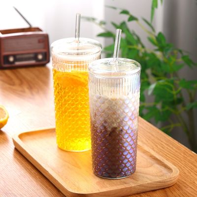 Creative glass straw cup with lid ins high-value household glass water cup with high temperature resistance