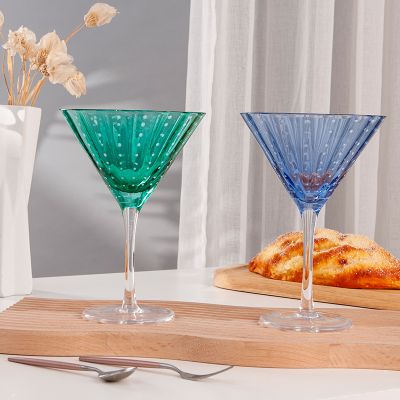 Wholesale vintage engraved tall bar home decoration wide mouth martini cocktail glass pearl dots