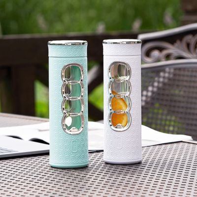 Double-layer glass household water cup portable transparent tea water separation tea cup with lid