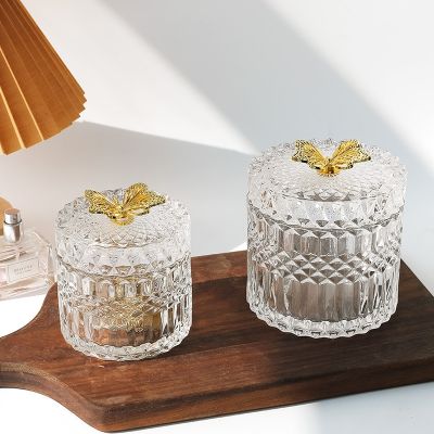 Wholesale transparent crystal glass butterfly jewelry box cotton toothpick storage box household candy jar light luxury ornaments