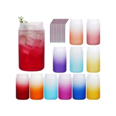 Wholesale colorful can drinking cup with straw beer can glass, color gradient glass drinking cup