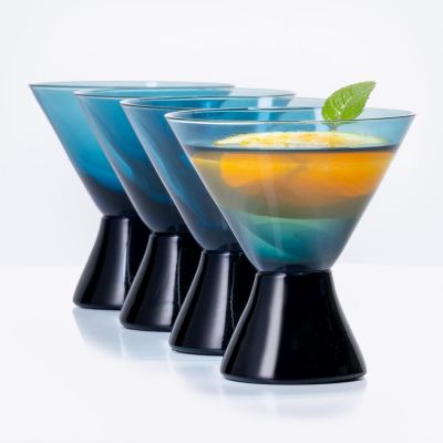 Handblown Colorful Stemless 4-Ounce Martini Glass Elegant Crystal Wine Glass Chrysanthemum Blue