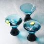 Handblown Colorful Stemless 4-Ounce Martini Glass Elegant Crystal Wine Glass Chrysanthemum Blue