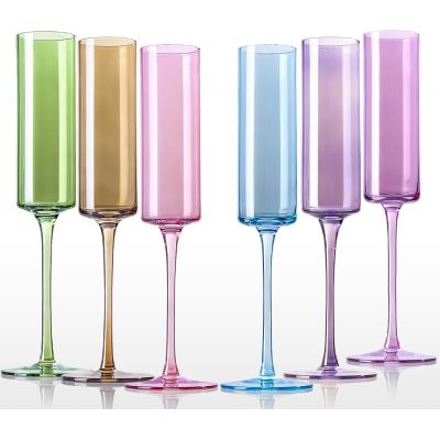 Square Champagne Flutes Multicolor Modern Colorful Champagne Flutes Lead-Free Premium Crystal Anniversary