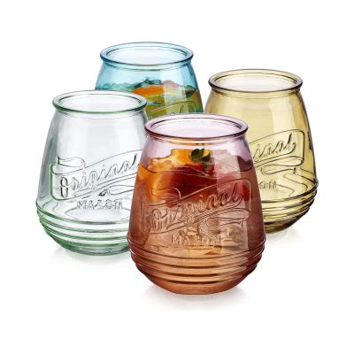 Wine Glass Set 4 Piece Assorted Colorful Stemless Glasses 21 oz Original Mason Large Wine Glasses