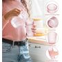 Highball Drinking Glass Set of 6 Romantic Pink Thick Bottom Large Capacity Drinking Glass Ideal for Juices and Cocktails