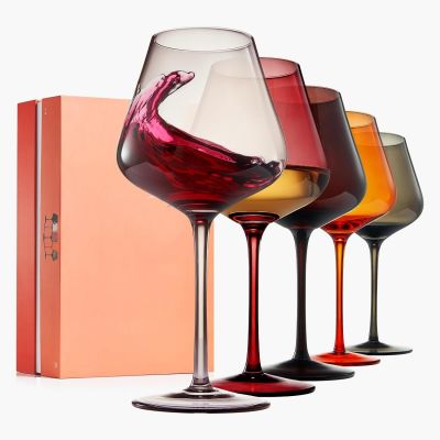 Colored Crystal Wine Glasses Set of 5, Large 20 Ounce Glass Tumblers, Tumblers, Colored Glassware