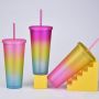 New rainbow-colored double-layer straw cup frosted portable cup outdoor sports water cup