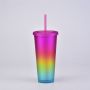 New rainbow-colored double-layer straw cup frosted portable cup outdoor sports water cup