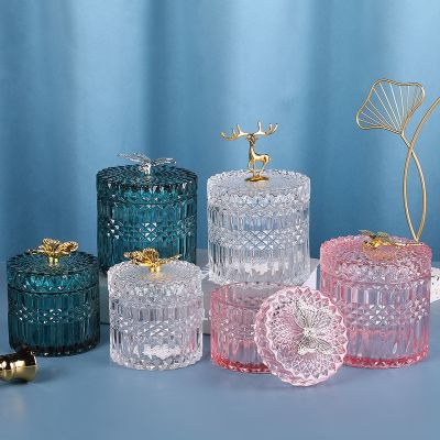 Nordic light luxury embossed candy jar with lid for home interior coffee table decoration jewelry storage jar
