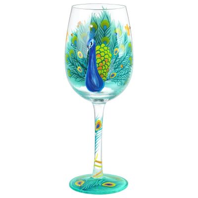 Peacock Hand Painted Wine Glass 15 oz Colorful Wine Glass Women Personalized Birthday Peacock Gift