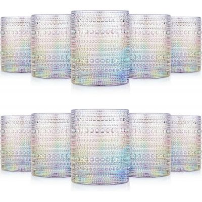 Vintage embossed water glass retro rock drinking rainbow color wine glass suitable for beer, cocktails, soda, juice, beverages