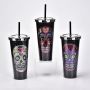 Double-layer straw cup diamond creative water cup Halloween large capacity beverage bottle