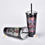 Double-layer straw cup diamond creative water cup Halloween large capacity beverage bottle