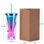 Double-layer cup creative gradient mermaid tail glass tumbler straw cup beautiful electroplated color sequin water cup